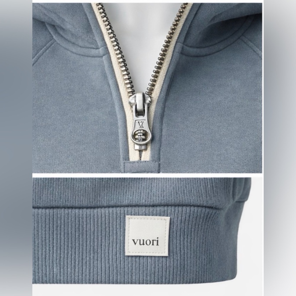 Vuori Restore Half Zip Hoodie Organic Cotton Blend. Blue. Women’s Large. NWOT - Picture 4 of 6